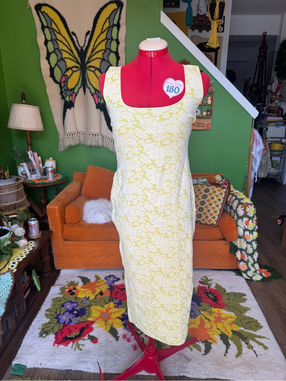 Zara Yellow and White Floral Lace Maxi Dress